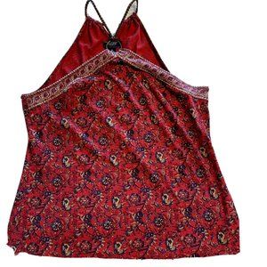CHAPS RALPH LAUREN Red Print Sleeveless Boho Cotton Halter Top ~Size XL ~MINT!
